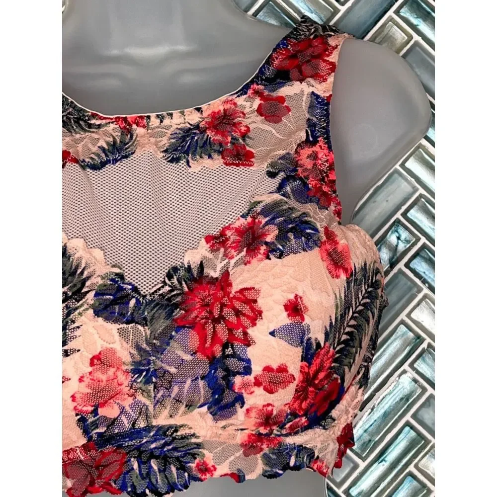 VICTORIA'S SECRET‎ PINK TROPICAL FLORAL LACE HIGH NECK PADDED BRALETTE LARGE